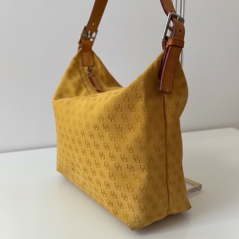 Dooney & Bourke Y2K Yellow Signature DB Monogram Canvas Hobo Shoulder Bag - Picture 3 of 11